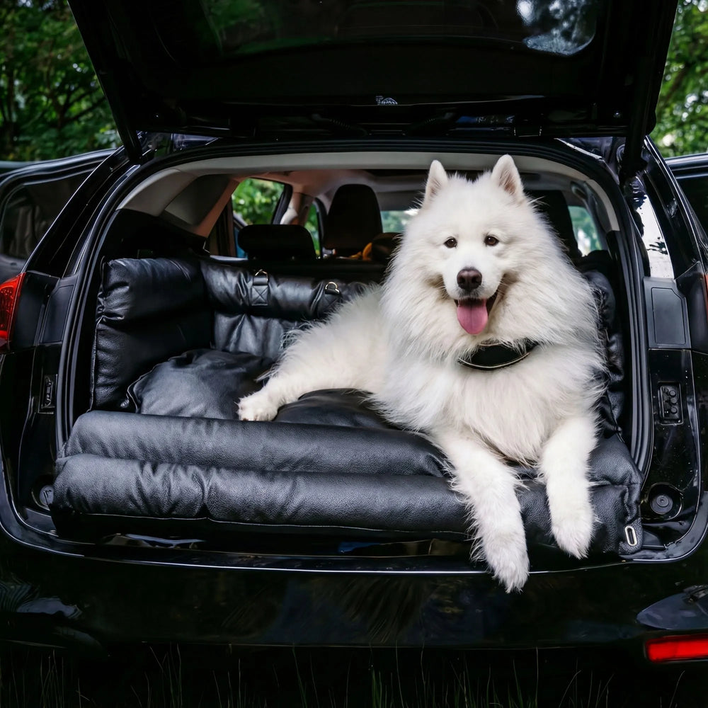 Transformez votre coffre en espace VIP sécurisé. Le grand rabat avant se déplie pour protéger intégralement votre pare-chocs des griffures lorsque votre chien monte ou descend. Fini les rayures sur la carrosserie !