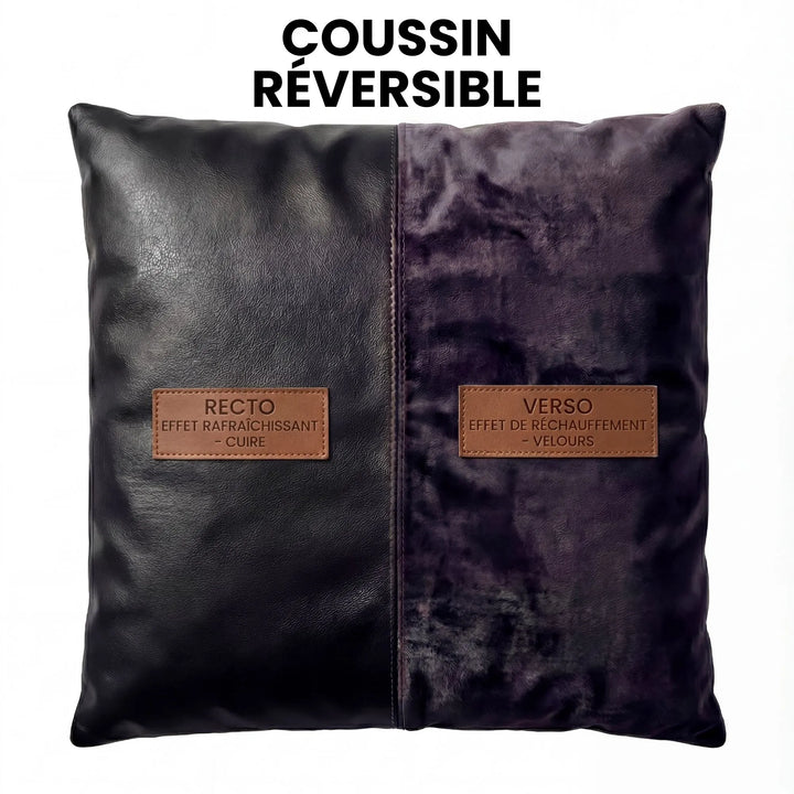 Un confort 4 saisons sur-mesure. Le coussin amovible possède deux faces : un côté en cuir vegan rafraîchissant et facile à nettoyer pour l'été, et un côté en fourrure ultra-douce pour transformer le lit en un cocon chaud et douillet l'hiver.