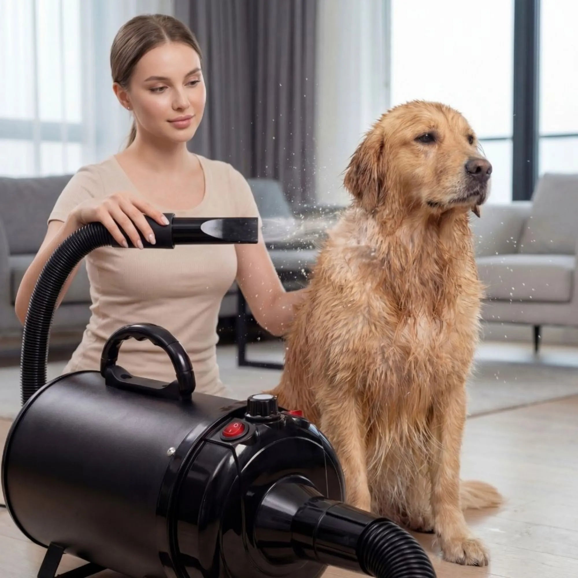 Gagnez du temps et de l'énergie. Que vous ayez un petit compagnon ou un grand chien à poils longs, la puissance de notre pulseur permet d'expulser l'eau du sous-poil instantanément, laissant le pelage gonflé, brillant et parfaitement sec en quelques minutes.