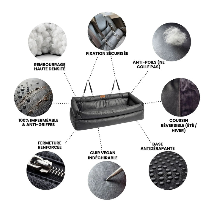 Une conception d'expert : Rembourrage haute densité pour protéger les articulations, fermetures éclair renforcées, tissu anti-poils et base antidérapante pour une stabilité parfaite sur votre banquette.