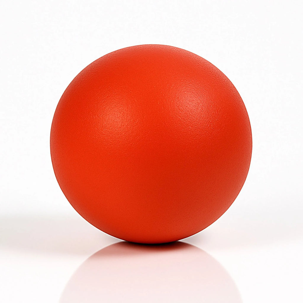 Photo produit de la balle rouge vif, idéale pour les jeux de lancer-rapporter.