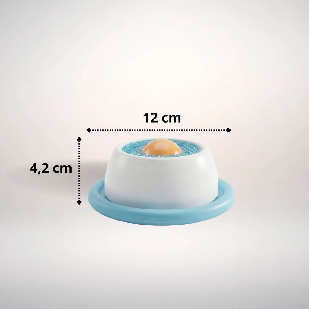 Dimensions techniques du bol : 12cm de diamètre et 4,2cm de hauteur, adapté aux chiots, petits et moyens chiens.