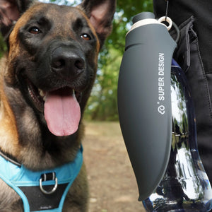 gourde pour chien noire 580 ml, bol intégré, vue de face