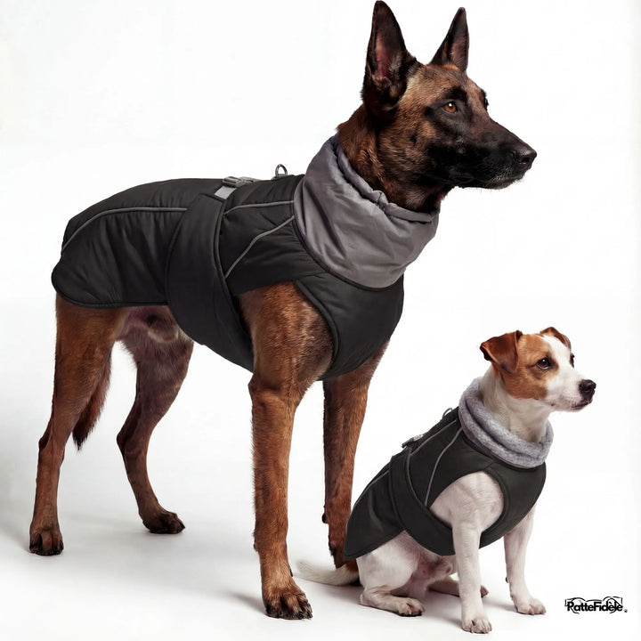 Manteau imperméable pour chien noir classique. Protection intégrale contre la pluie pour toutes races de chiens.