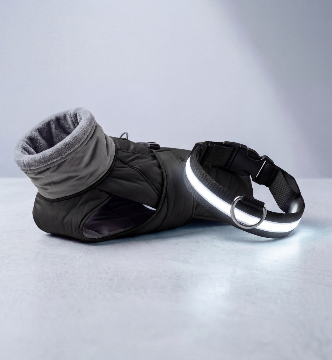 Pack Sécurité & Chaleur : Manteau Polaire + Collier LED