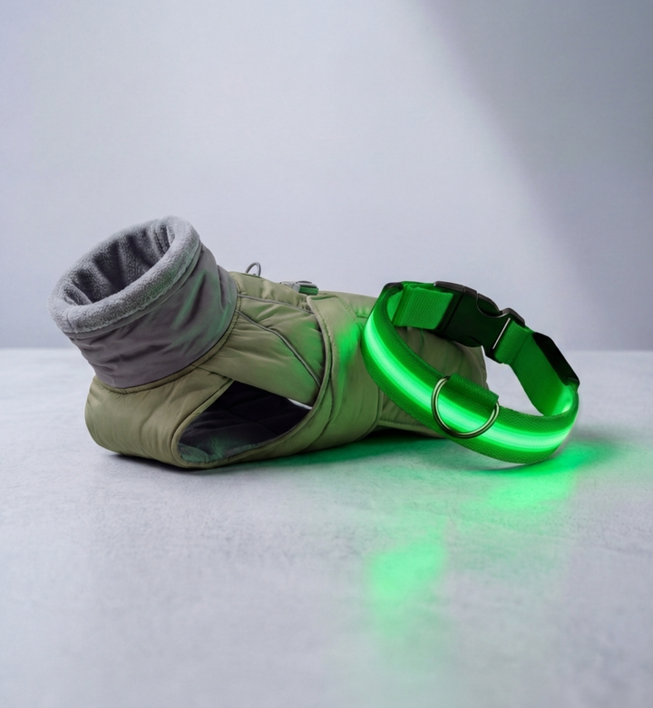 Pack Sécurité & Chaleur : Manteau Polaire + Collier LED