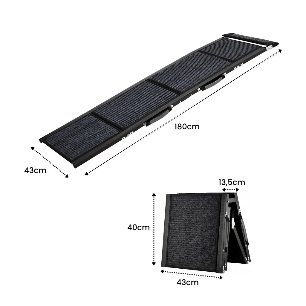 Dimensions rampe extra longue dépliée pour offrir un angle de montée doux et facile pour les chiens âgés ou blessés.